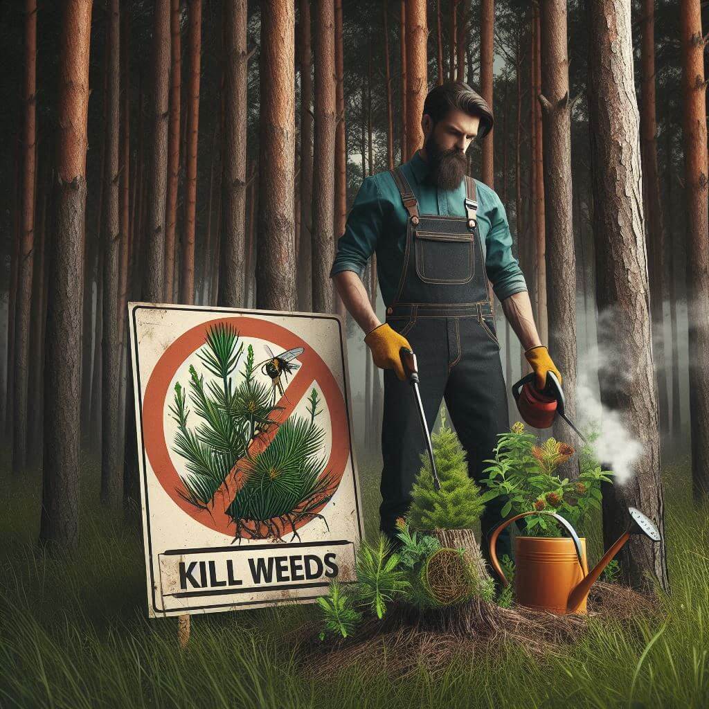 kill weeds in pine trees